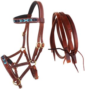 FHS Brida para caballo de cuero de vaca importado, con frenteal en forma de V con diamantes, narigueña de rueda y bolsa de poliéster con cremallera para equitación, fabricado en India - Product Image 4