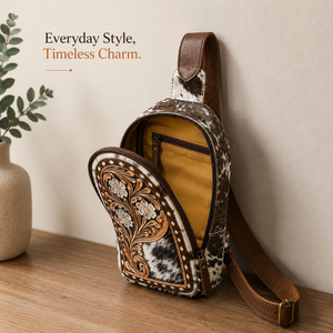 Hand Tooled Leather Hair On Cowhide Women's <b>Backpack</b> Floral Carved Genuine Leather <b>Backpack</b> <b>Purse</b> Handmade Western Fashion Style - Product Image 5