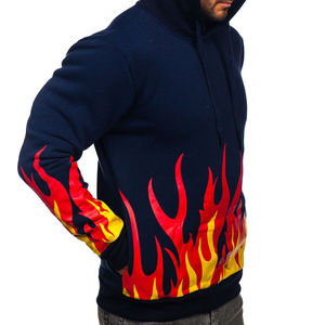 Sweat-shirt à capuche bleu marine pour homme avec manches imprimées flamme, coupe classique, décontracté, en polyester tricoté, pour l'automne - Product Image 5