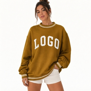 Girl's Blue Oversized Pink Crew Neck Sweatshirt With <b>White</b> Logo Print Drop Shoulder Knitted Cotton <b>Long</b> <b>Sleeve</b> Autumn Winter OEM - Product Image 2