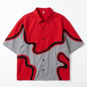 Custom Men's Modern Casual Sleeve <b>Button</b> Up <b>Shirt</b> Short Front Abstract Graphic Loose Fit Woven Top for Summer OEM Custom Supply - Product Image 5