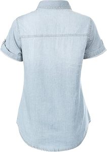 Camisas de mezclilla de manga corta personalizadas OEM al por mayor, estilo vintage, lavado ácido, transpirables - Product Image 6