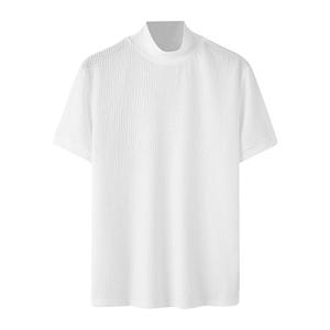 เสื้อยืดแขนสั้นคอเต่าสีฟ้าอ่อนสำหรับผู้ชาย ทรงโอเวอร์ไซส์ สีพื้น คอกลม คอสูง สวมใส่สบาย ทรงปกติ - Product Image 5