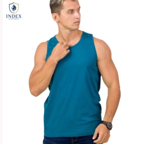 Camiseta sin mangas de algodón color verde azulado para hombre, cuello redondo, informal, transpirable, tejida, de color sólido, de la marca Index Apparel. - Product Image 1