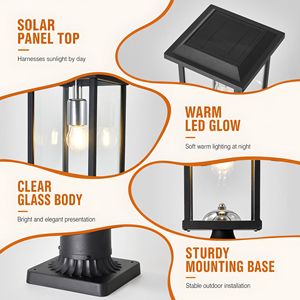 Lampada da Esterno a Colonna con Base Antiruggine Nera, Impermeabile, Cablata, in Alluminio, Attacco E27 per Villa - Product Image 2