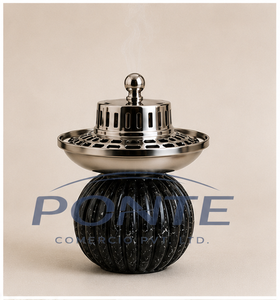Luxury Black Ribbed Metal Incense <b>Burner</b> Metal Lid Eco-Friendly Modern Nordic Style Bakhoor Holder for Home Hotel Aromatherapy - Product Image 1