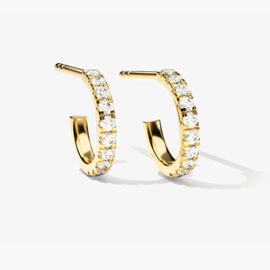 Pendientes de Oro Sólido de 14 Quilates con Baño de Rodio, Aro Abierto Pequeño en Forma de J, con Diamantes Cultivados en Laboratorio Certificados por IGI, Elegantes para Bodas, Fiestas y Aniversarios - Product Image 2