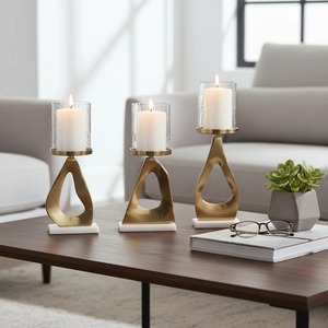 Ensemble de 3 porte-bougies élégants en aluminium, marbre et verre, supports décoratifs de luxe pour bougies, décoration intérieure moderne à prix abordable - Product Image 2