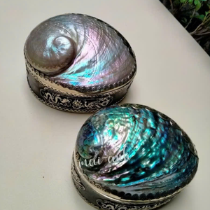 Iridescent <b>Shell</b> Jewelry Box Exotic Oval <b>Shell</b> Accessory Box | Natural Mother of Pearl Finish | Vintage Rainbow Shimmer Case - Product Image 4