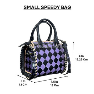 2026 New Arrival Purple Black Checkered Hand <b>Tooled</b> <b>Leather</b> Small Speedy Travel Bag Trending Travel Crossbody Duffel For Unisex - Product Image 2
