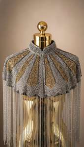 Luxury Gold Hand Embroidered Beaded Fringe Cape Blouse Designer <b>Sequin</b> Tassel Shoulder Collar <b>Top</b> for Wedding & Stage Wear - Product Image 2