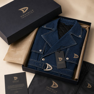 Abrigo de Mezclilla Cruzado Tipo Capa con Logo Personalizado, Gabardina Larga Unisex, Prenda Exterior Premium en Lavado Oscuro - Product Image 6