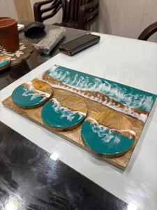 Juego de Tabla de Charcutería de Resina y Madera de Acacia Ecológica con 4 Posavasos, 10 mm de Grosor, Diseño Moderno para Mesa de Hogar/Restaurante - Product Image 3