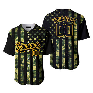 Maillot de baseball personnalisé noir, vert-jaune camouflage drapeau américain, vêtements de baseball de haute qualité, uniforme sportif - Product Image 4