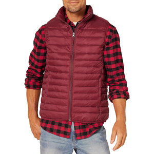 Gilet matelassé bordeaux pour homme, col montant, fermeture éclair, coupe-vent, décontracté, hiver, en polyester, longueur standard - Product Image 5