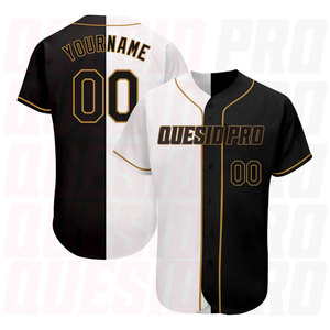 เสื้อเบสบอลแฟชั่นสีขาว-ดำ-ทองโบราณ แบบสปลิต แท้ พร้อมพิมพ์ลายแบบซับลิเมชั่น โลโก้สีตามสั่ง สร้างแบรนด์อย่างมืออาชีพ - Product Image 1