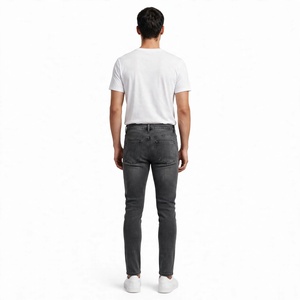 Jean en denim tissé respirant pour homme, coupe droite, délavage foncé, couleur unie, boutons sur le devant, pantalon décontracté classique de BD - Product Image 3
