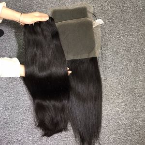 Cheveux humains vierges vietnamiens Remy raides naturels pour perruques avant de lacet femmes dentelle transparente 12 pouces fabriqués à la machine en gros - Product Image 1