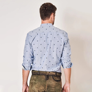 Chemise décontractée pour homme à manches longues, imprimé pois bleus, col mandarin, 100 % coton respirant, popeline, manches complètes, style printemps - Product Image 5