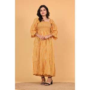 Vestido Maxi de Algodón a Cuadros Amarillos para Mujer, Vestido Largo Bohemio con Volantes, Vestido para Fiesta de Verano - Product Image 5