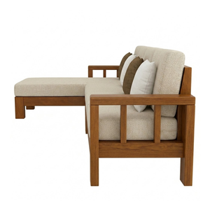 Modern Solid Teak <b>Wood</b> L Shape Sectional <b>Sofa</b> Set Upholstered Corner Living Room Lounge Furniture - Product Image 3