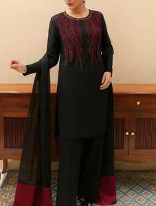Salwar Kameez Negro de Rayón para Mujer con Bordado Marrón y Dupatta, Vestido Tradicional Indio Pakistaní, Ropa Casual - Product Image 5