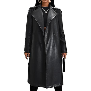 Abrigo de Cuero para Mujer de la Mejor Calidad, Diseño Casual, Estilo Largo con Cinturón, Disponible en Talla Personalizada, Corte Regular - Product Image 2