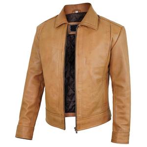 Men's Tan Genuine Leather Eco-friendly Quilted <b>Slim</b> <b>Fit</b> Stand Collar Zipper Closure HIGH STREET Winter Outerwear - Product Image 6