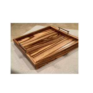 Bandeja de Servir de Madera Hecha a Mano de Primera Calidad con Asas, Diseño Moderno de Cuadrados Lineales, Bandeja Rectangular para Otomana, para Café y Vajilla - Product Image 2