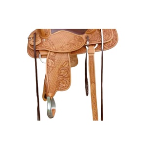 Selle de cheval Western en cuir tanné marron, à motifs floraux et tressés, façonnée à la main, pour barrel racing, avec sangles latigo, assise souple, 10 à 18 pouces, LLT - Product Image 3