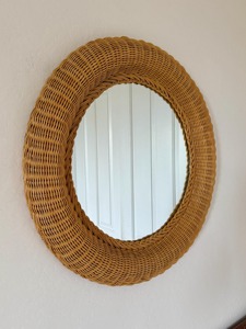 Espejo de ratán con marco redondo, espejo de pared tejido a mano natural para decoración de cafeterías y boutiques, para un ambiente rústico y elegante. - Product Image 2