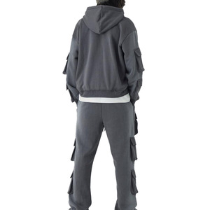 Sudadera con Capucha Oversize Gris para Hombre, Casual, de Forro Polar, con Bolsillos, para Otoño, Ajuste Regular, de Algodón Tejido - Product Image 2