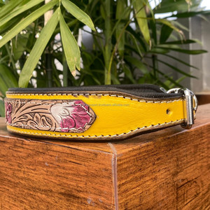 Best Selling Pet Supplies Products 2024 <b>Padded</b> Genuine Leather Dog Collars Handmade Luxury Tooled Leather Adjustable Pet Collars - Product Image 3
