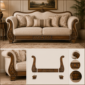 Classic <b>Sofa</b> Solid <b>Wood</b> Exposed <b>Frame</b> Assembly Carved Side Panels Front Rail Luxury Furniture Replacement <b>Wood</b> Parts - Product Image 2