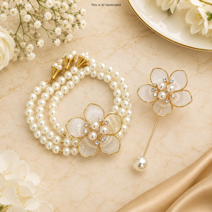 Pulsera de Perlas Hecha a Mano para Mujer y Broche Floral para Hombre, Accesorios para Parejas de Boda, Combo Perfecto para Novios - Product Image 2