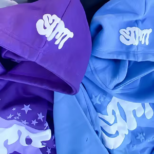 Sweat à capuche personnalisé de haute qualité en polaire polyester/coton avec motif imprimé lettres en relief en strass, délavage acide et techniques de broderie 3D - Product Image 5