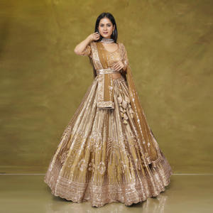 ชุดเลเฮนกาโชลีผ้าไหมแบบดั้งเดิมสำหรับเจ้าสาว ปักลายดิ้นทองหนัก งานแต่งงาน งานดิวาลี กระโปรงทรงบาน ผ้าคลุมไหล่แบบตาข่าย สำหรับงานปาร์ตี้ - Product Image 2