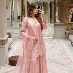 Ensemble Palazzo en Soie Brodé Fandy Premium – Design Élégant avec Broderie Diamant et Sequins pour Mariages et Soirées - Product Image 1