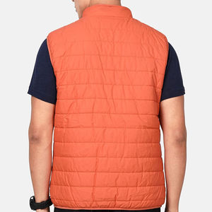 Gilet matelassé orange pour homme avec col montant uni, fermeture éclair, coupe-vent, respirant, chauffant, vêtement d'extérieur décontracté pour l'hiver - Product Image 2