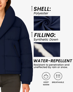 Chaqueta Acolchada Azul Marino para Mujer, de Alta Calidad, en Oferta Online, con Cuello Chal, Cierre de Botón, Corta, para Invierno - Product Image 5