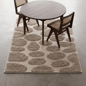 Tapis d'intérieur moderne en laine tissée à la main, couleur unie beige crème, texture galet, antidérapant, à poils moyens, avec envers en toile de coton - Product Image 4