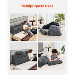 Almohada de Cama King Size con Forma de Cuña, con 2 Bolsillos Laterales y 2 Reposacabezas, Tejida en Franela, Lavable - Product Image 6