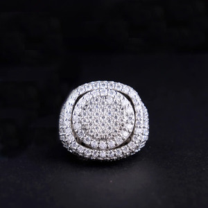 Iced Out <b>Cushion</b> Shape Round Cut Moissanite Diamond <b>Statement</b> Ring Custom Bust Hip Hop Engagement Jewelry Anniversary Gifts Him - Product Image 1