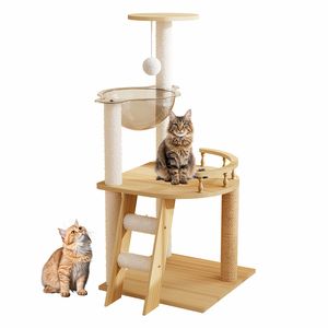 41.3\" Modern Wood <b>Cat</b> Tower Indoor <b>Cat</b> <b>Tree</b> with Sisal <b>Scratching</b> Posts and Top Perch Convenient Carton Packing - Product Image 4