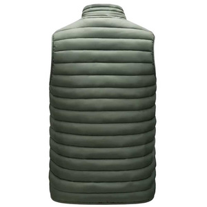 Premium Quality Men's Green Stand Collar Puffer Vest Zipper Closure Solid Color Windproof Casual Outerwear Polyester Wadding - Product Image 2
