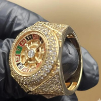 Bague de luxe plaquée or, sertie de moissanite pavé, pour homme, style hip-hop, bijou de cocktail, design géométrique, taille brillant rond
