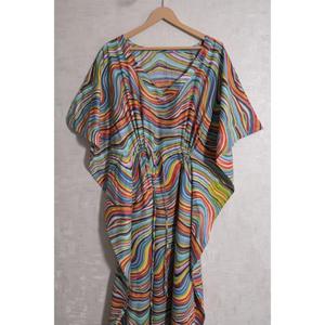 Vestido Maxi Kaftan de Algodón 100% con Estampado Floral, Estilo Boho, para Playa, Corte Regular, Casual, Ecológico, con Cintura Natural - Product Image 3