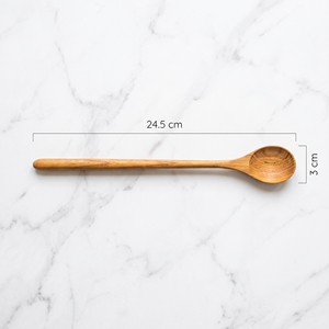 Cuillère en bois de teck à long manche 24,5x3cm, qualité alimentaire, polie, classique, vaisselle écologique - Product Image 4