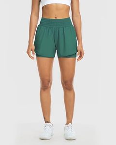Shorts Deportivos de Cintura Alta para Mujer, Color Verde Sólido, Cintura Elástica, Secado Rápido, Tejido de Punto, con Bolsillos, Corte Regular - Product Image 2