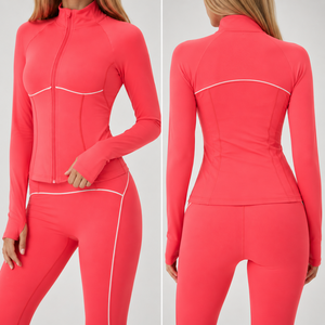 Chaqueta de running personalizada para mujer, conjunto de chaqueta ajustada con orificios para los pulgares, ropa deportiva, chaqueta de gimnasio y atletismo, fabricante ODM OEM - Product Image 3